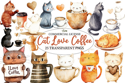 Cat Silhouette Love Coffee Clipart, an Illustration by Designworld