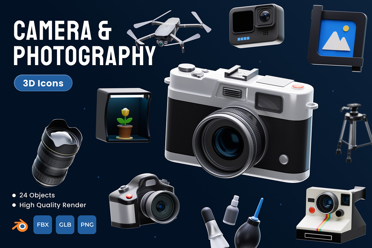 Camera Photography 3D Icons Pack