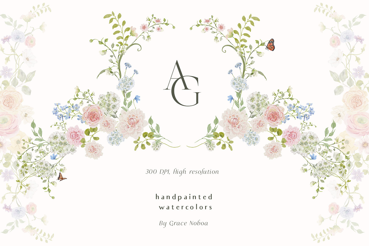 Spring summer pastel flowers clipart, a Decorative Illustration by Grace Noboa Illustrations (Photo 11 of 20)