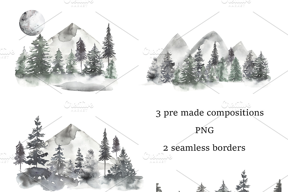 Watercolor Forest Collection, a Texture Illustration by MayaNavits (Photo 5 of 10)