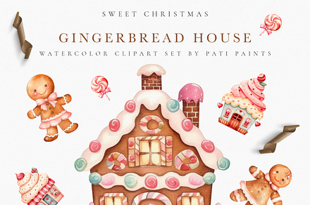 Christmas Gingerbread House Cute Set, a Seasonal Illustration by Pati Paints