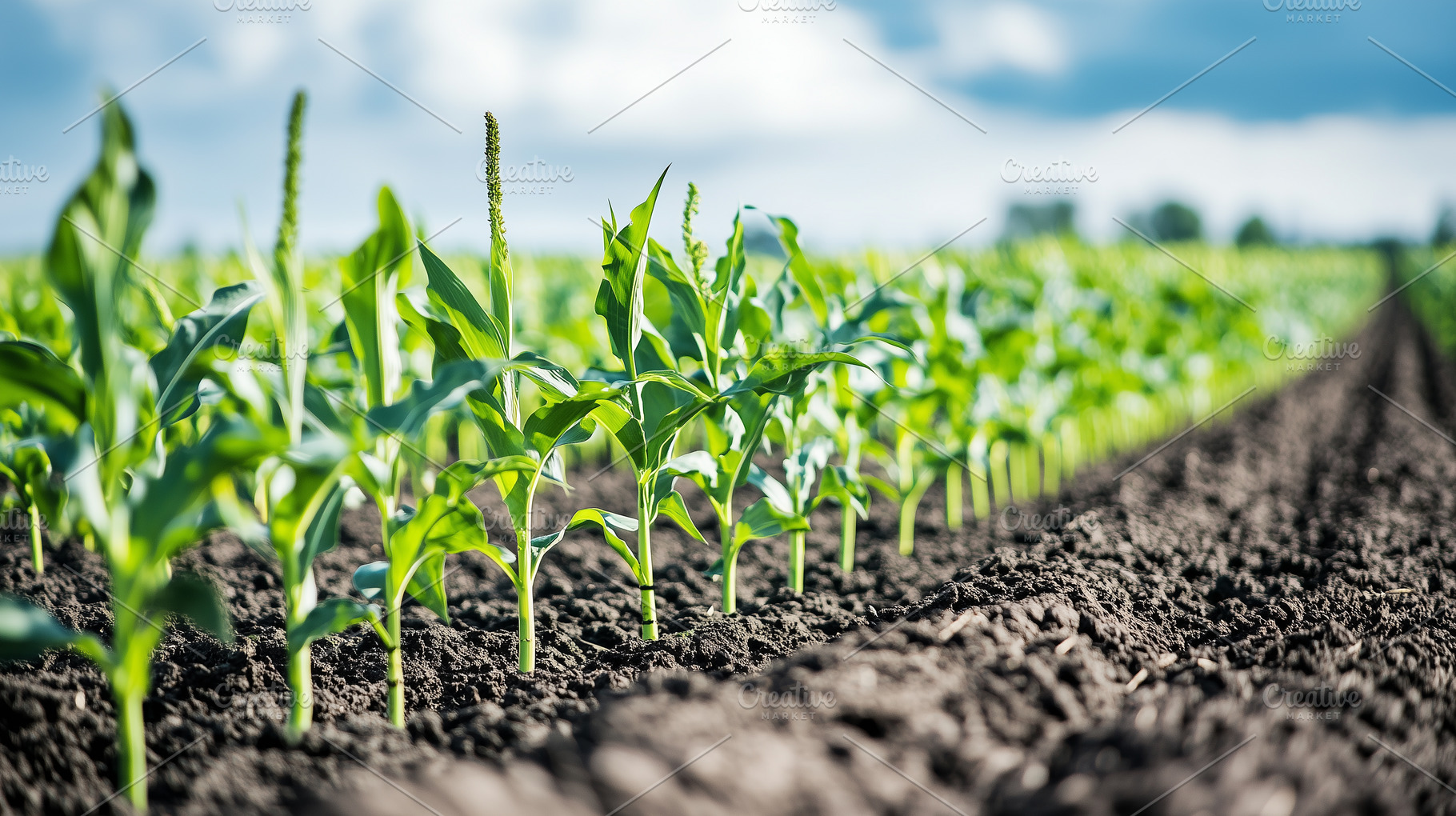 Young corn plants grow in rows, a Nature Photo by MistyDay