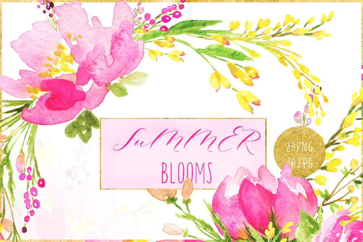 Summer blooms. watercolor clipart, an Illustration by LABFcreations (Photo 1 of 5)