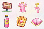 Retro Girly Baseball Clipart, an Illustration by CreationArt (Thumbnail 3 of 5)