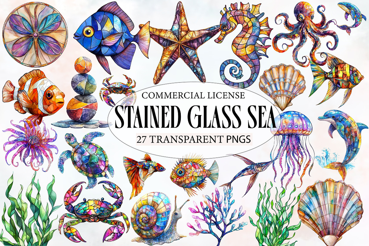 Stained Glass Sea clipart, an Illustration by Designworld (Photo 1 of 5)