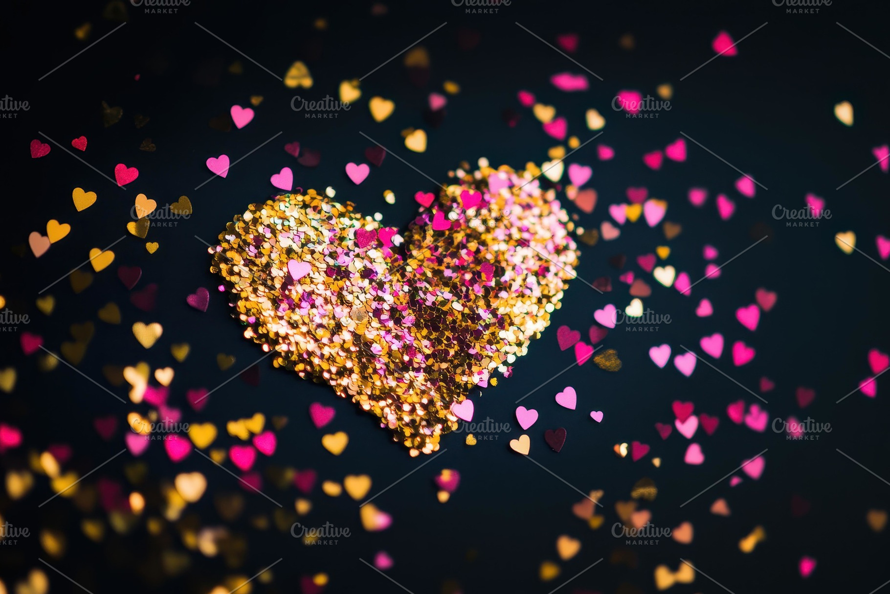 Colorful heart shape made of shimmer, a Photo by Tanuart