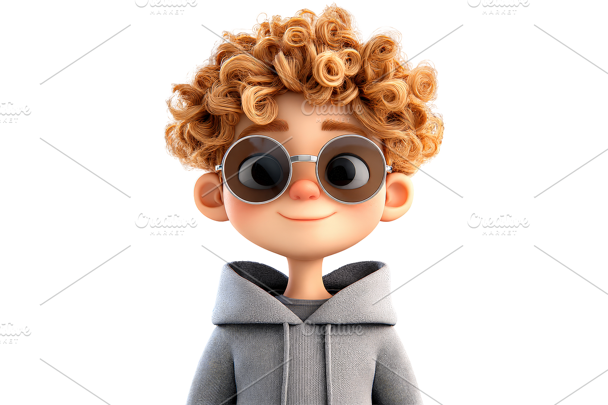 3D Cartoon Boy Curly Hair Sunglasses, a Person Photo by Hamza067 (Photo 3 of 4)