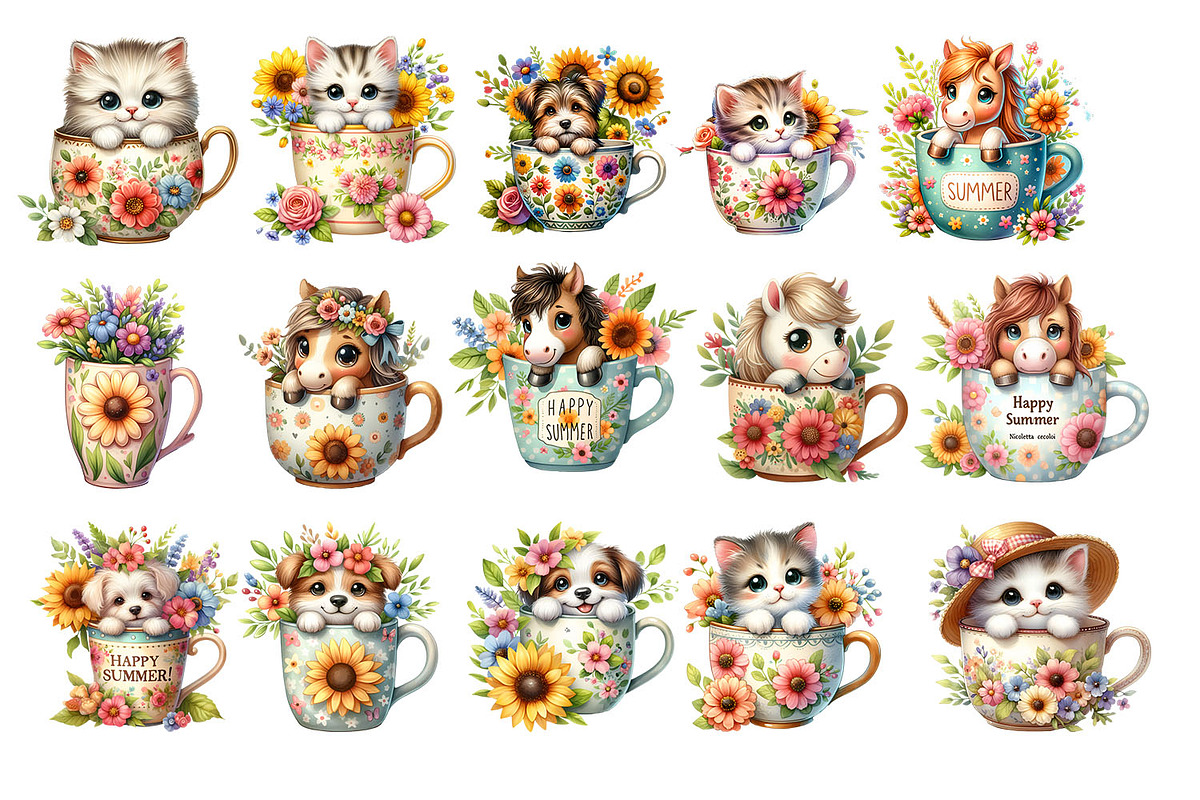 Animals for coffee cup clipart, an Animal Illustration by ElenazlataArt (Photo 3 of 3)