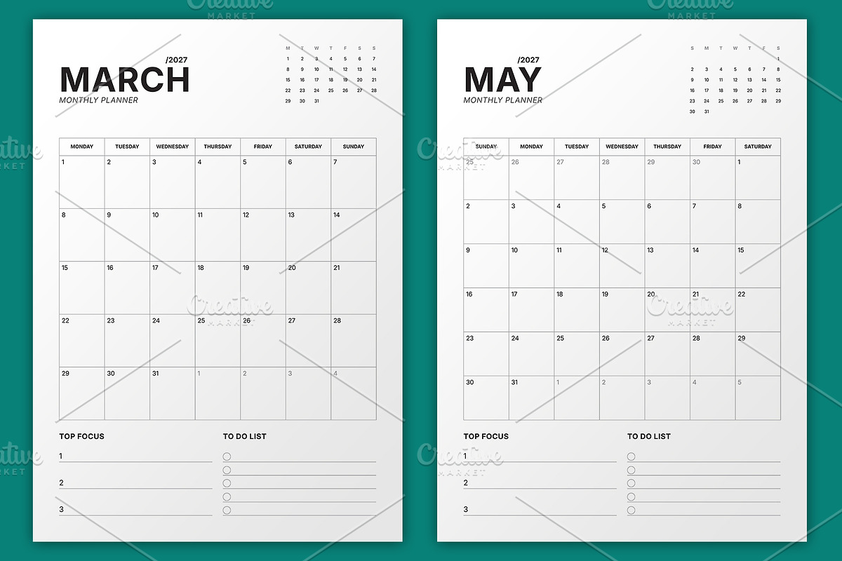 2027 Monthly Planner (MP049-27-P), a Stationery Template by mikhailmorosin (Photo 2 of 5)