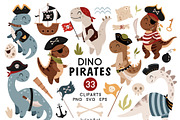 Dinosaurs Pirates Clipart, an Animal Illustration by JulzaArt (Thumbnail 1 of 6)
