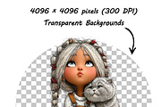 Whimsical Girl and Cat Clipart Set, a Person Illustration by one-touch (Thumbnail 6 of 18)
