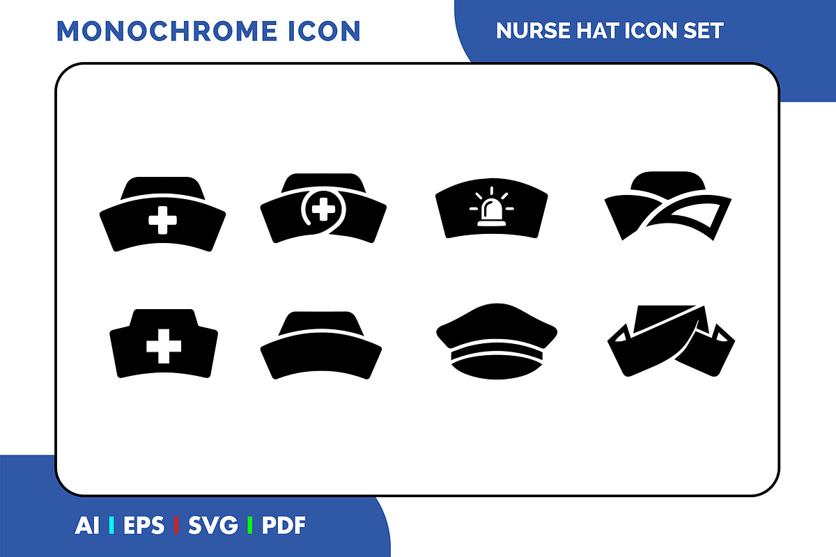 Nurse Hat Icon Set, a Solid Icon by Fontmine Studio (Photo 1 of 3)