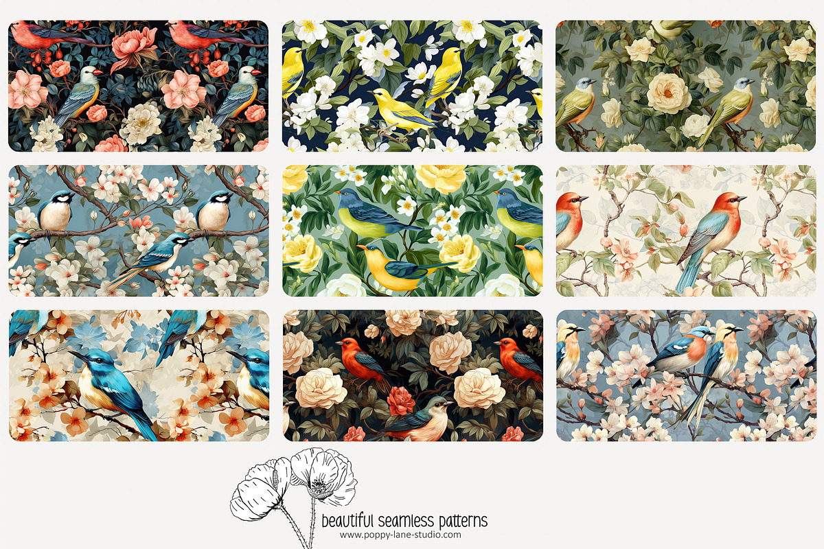 80 vintage birds seamless pattern, a Pattern Graphic by Poppy Lane Studio (Photo 6 of 11)