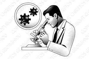 Scientist Using Microscope Vintage, an Illustration by Christos Georghiou