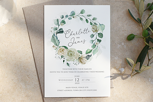 Cream Roses Wedding Invite Set