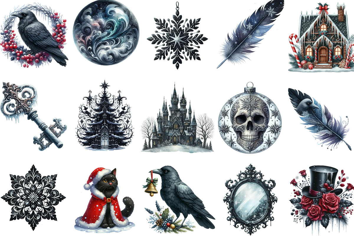 Gothic Christmas Winter Clipart, an Illustration by Designking (Photo 3 of 5)