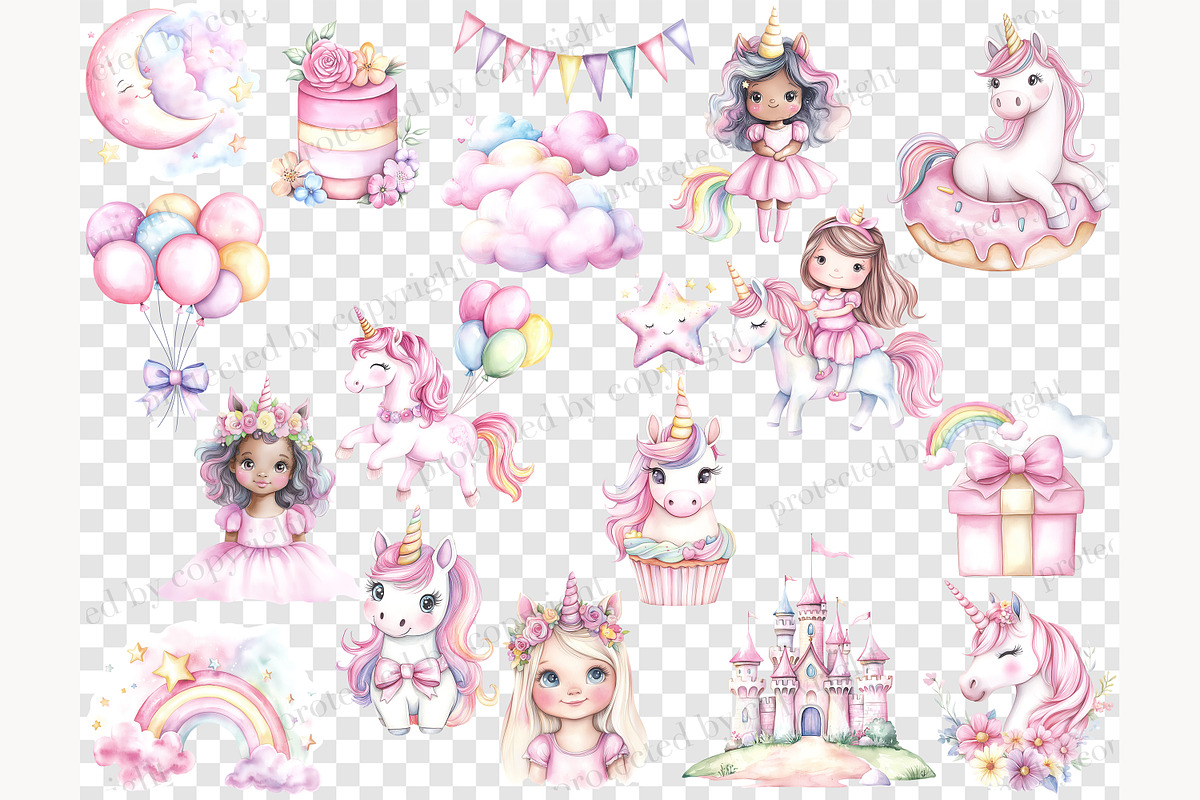 Rainbow Unicorn Clipart, an Animal Illustration by GlamArtZhanna (Photo 5 of 6)