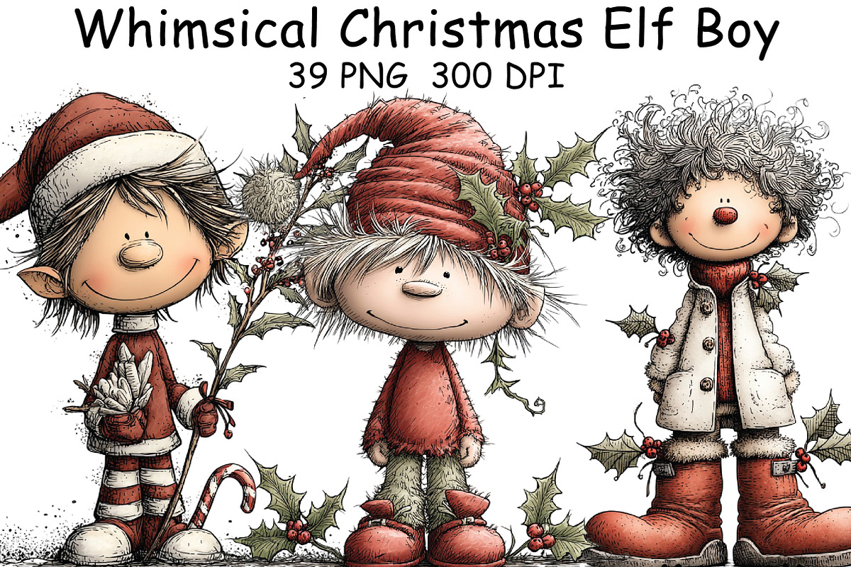 Whimsical Christmas Elf Boy Clipart, an Illustration by CraftArtStudio (Photo 1 of 6)