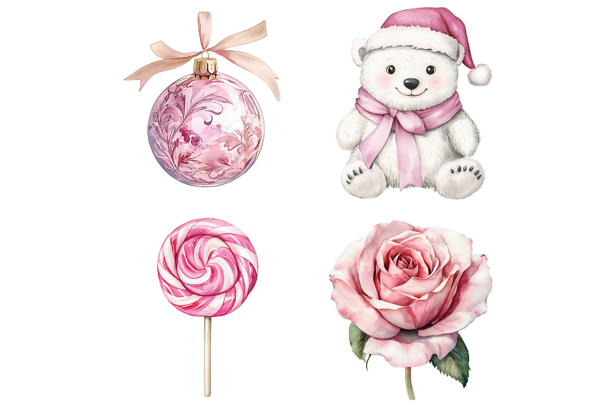 Pink Christmas Clipart Set, a Seasonal Illustration by CitraGraphics (Photo 5 of 5)