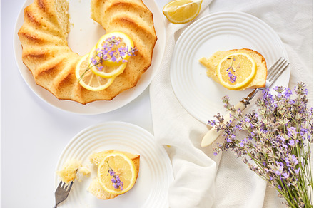 Top view Piece of lemon cake on, a Food & Drink Photo by IlliaBondarPhotography