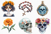 Watercolor Day of the Dead Clipart, an Illustration by Craft Nest (Thumbnail 4 of 6)