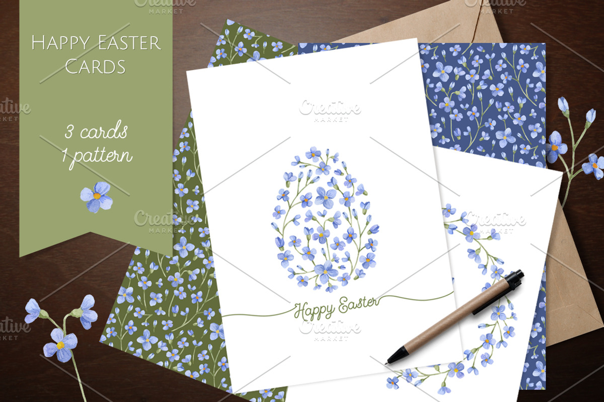 Happy Easter Cards watercolor, a Card Template by NataliVA (Photo 1 of 4)