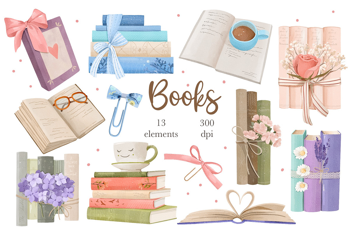 Watercolor Floral Books Clipart, an Education Illustration by ArtGiftsStudio (Photo 1 of 5)