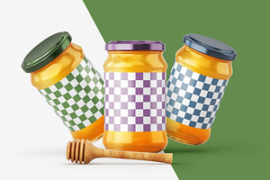 Honey Jar Mockup Set With Dipper