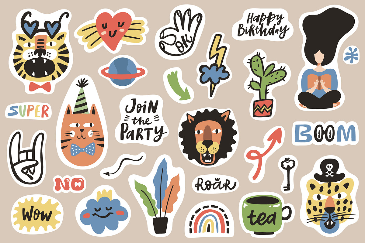Cute Stickers Pack, an Object Illustration by piyacler (Photo 3 of 11)