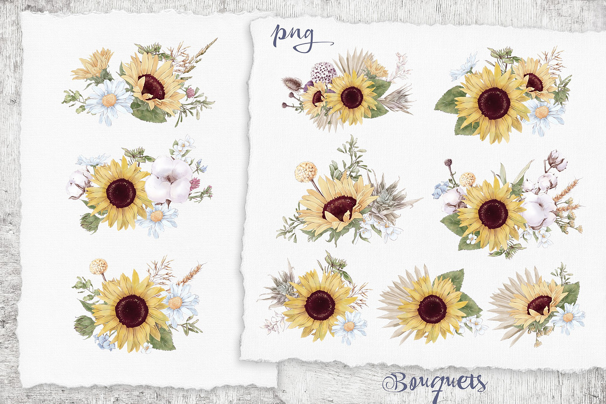 Watercolor Sunflowers and Cotton, an Illustration by Yuliya Art (Photo 10 of 24)