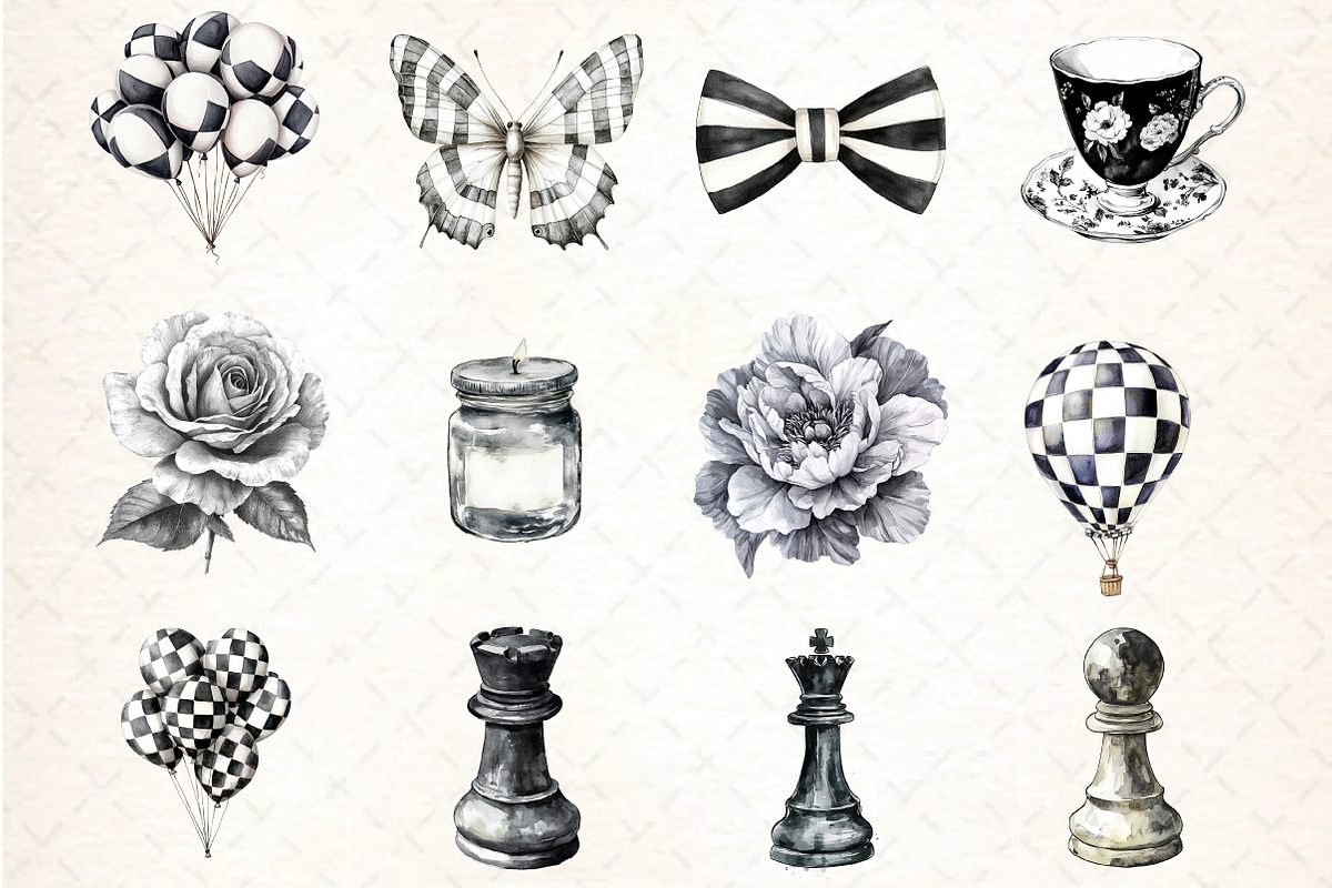 Watercolor Black and White Clipart, an Illustration by DreamCafeArt (Photo 2 of 4)