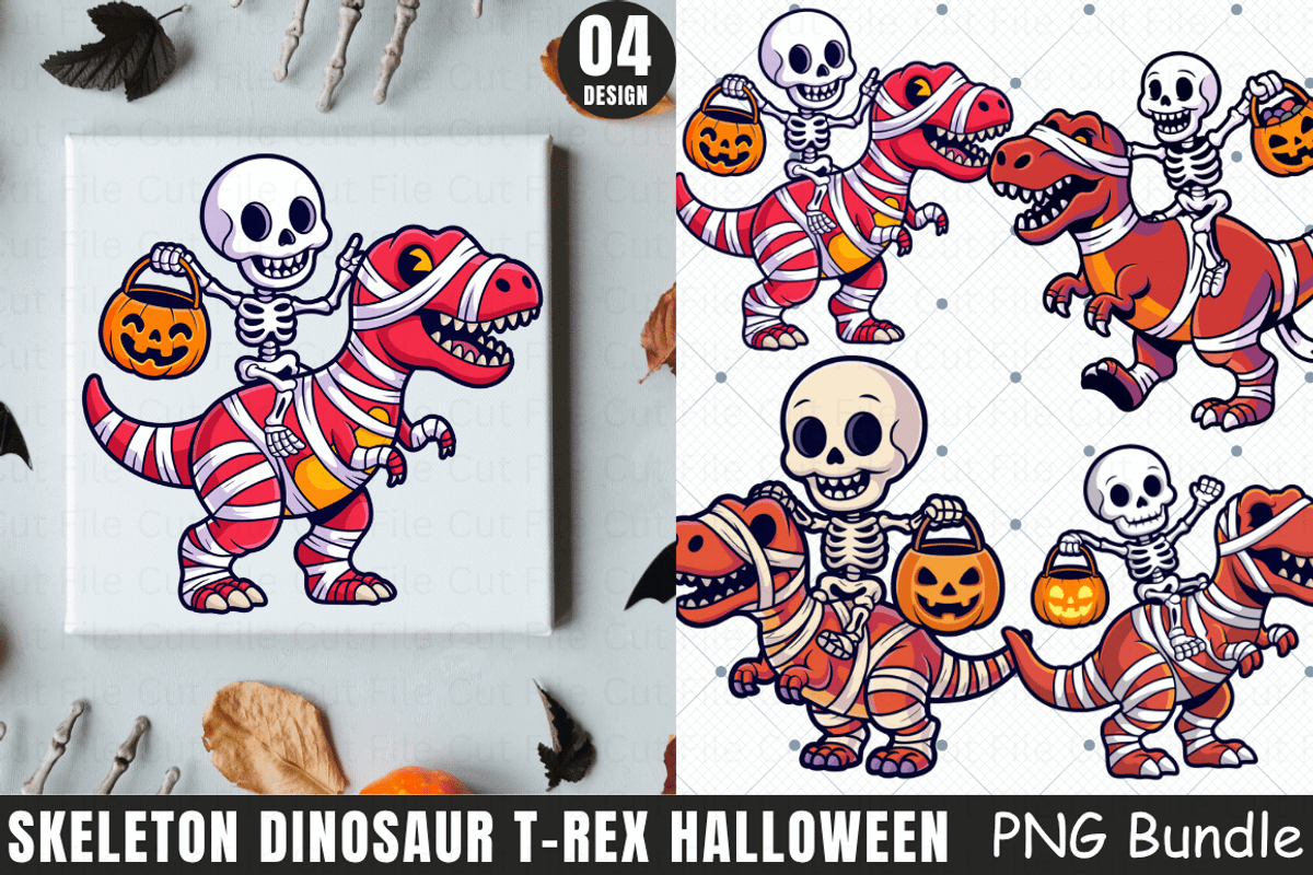 Skeleton Dinosaur T-Rex Halloween PN, a Graphic by Cut File (Photo 1 of 5)