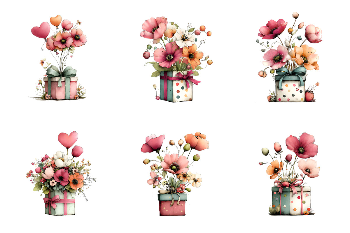Flowers in gift box clipart, an Illustration by SinaCreation (Photo 2 of 8)