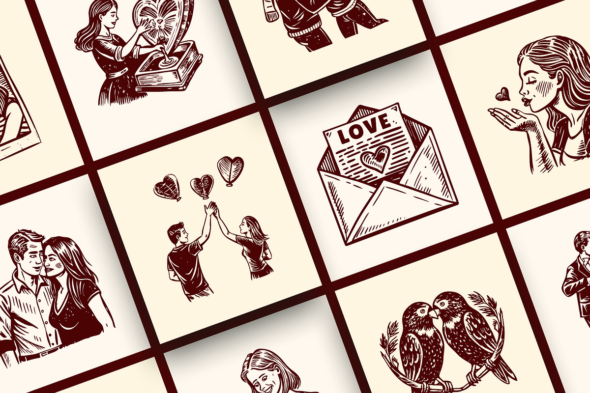 Vintage Valentines Illustration Set, a Person Illustration by Prosymbols (Photo 6 of 10)