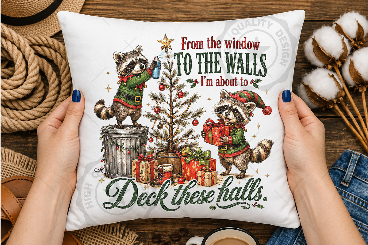 Funny Christmas Raccoon PNG, a Seasonal Illustration by OK Design (Photo 3 of 5)