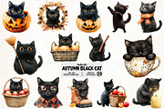 Funny Autumn Black Cat Clipart, an Illustration by Pixels.Craft (Thumbnail 1 of 7)