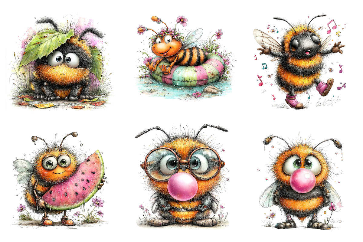 Funny Summer Bee Clipart, an Illustration by Dream Creation (Photo 3 of 8)