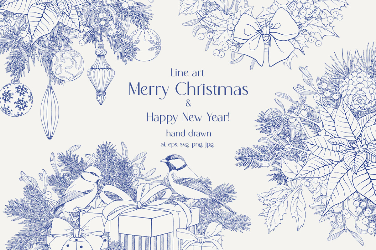 Christmas Hand drawn Vector set, an Object Illustration by ON_lineart_store (Photo 1 of 10)