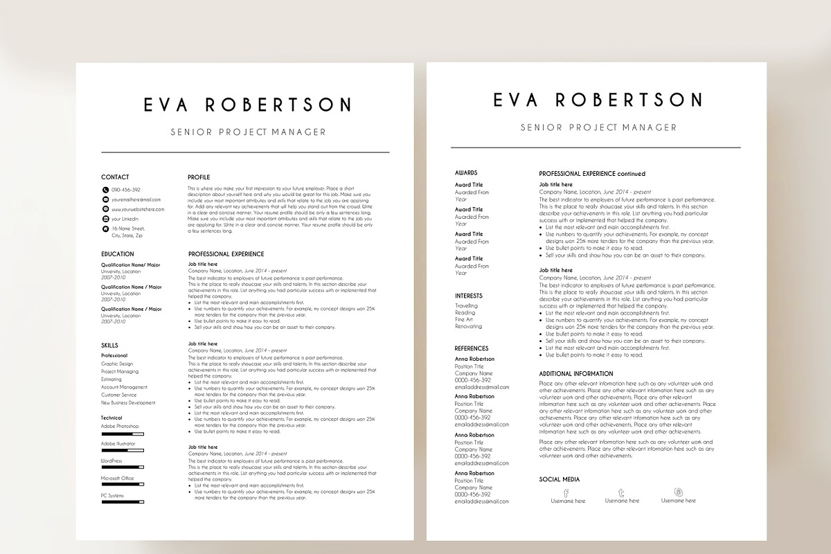 CV template 2 page EVA, a Resume Template by PinkJellyfish (Photo 2 of 6)