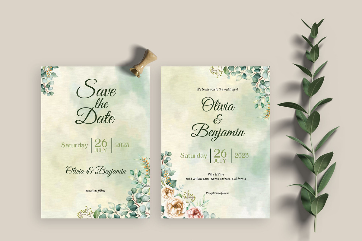 Greenery Wedding invite Set Canva, an Invitation Template by Aks-Designs (Photo 2 of 6)