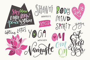Yoga Phrases & Lotus Flowers Clipart