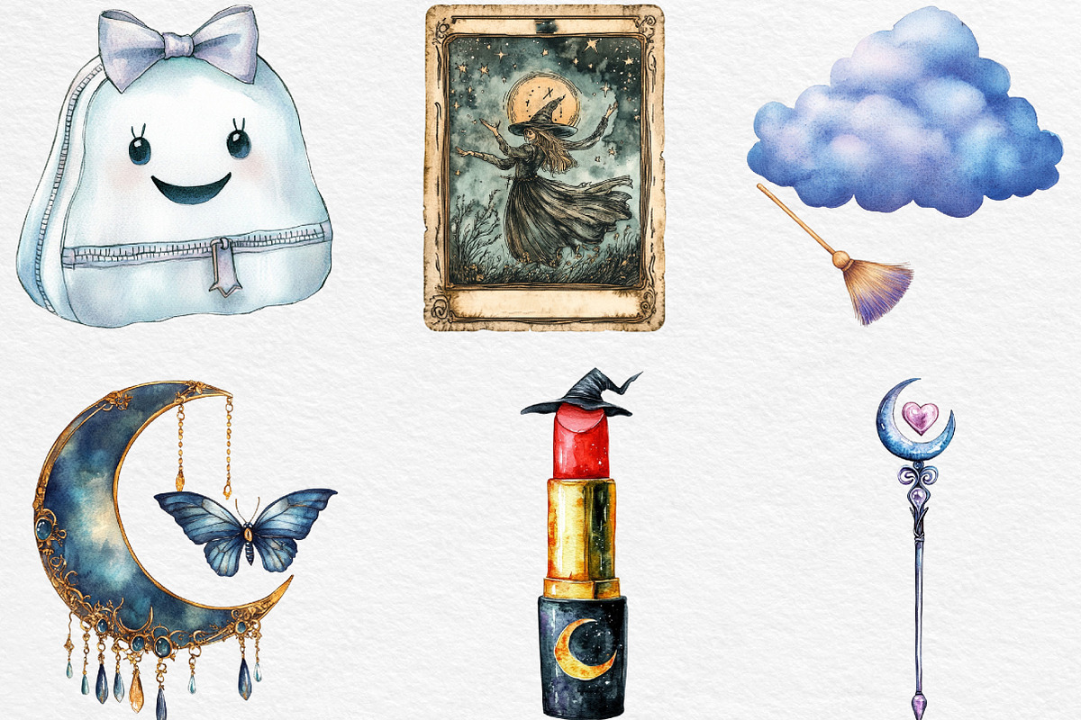 Halloween Girly Witch Vibes Clipart, an Illustration by Black Bird Studio (Photo 6 of 6)