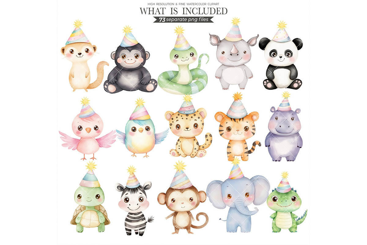Safari Birthday Watercolor Clipart, an Illustration by CharmClipart (Photo 2 of 8)
