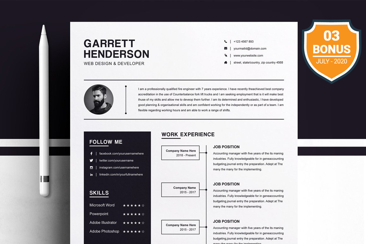 Resume/CV Bundle | 200+ for $29, a Resume Template by ResumeInventor (Photo 124 of 207)