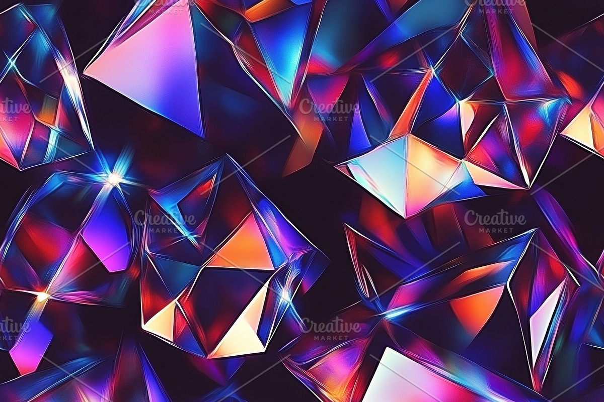 Seamless vibrant abstract pattern featuring colorful, faceted gemstones or crys, a Pattern Graphic by Textures & Backgrounds