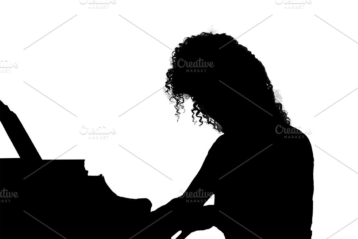 Isolated silhouette of adult woman pianist performing at the pia, a Person Illustration by DanFLCreativo