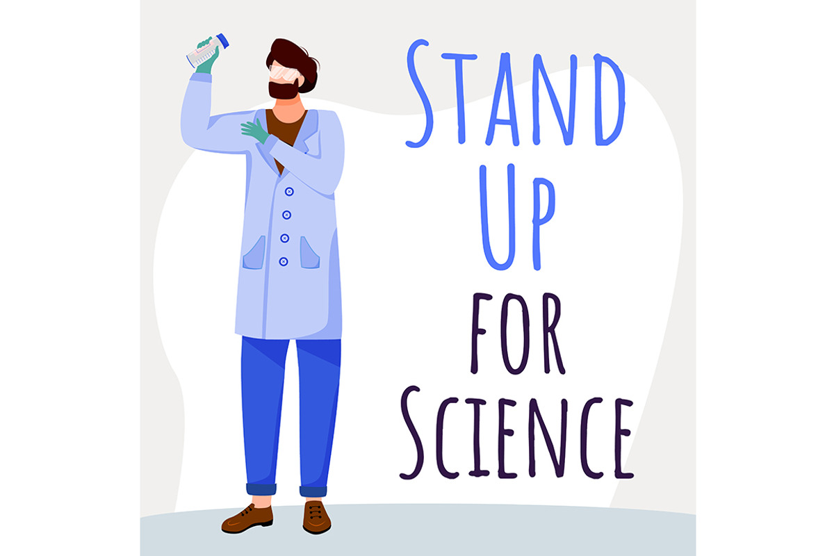 Stand up for science post, a React Template by IMG visuals characters