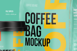 Coffee Pouch Half Side & Cup Mockup