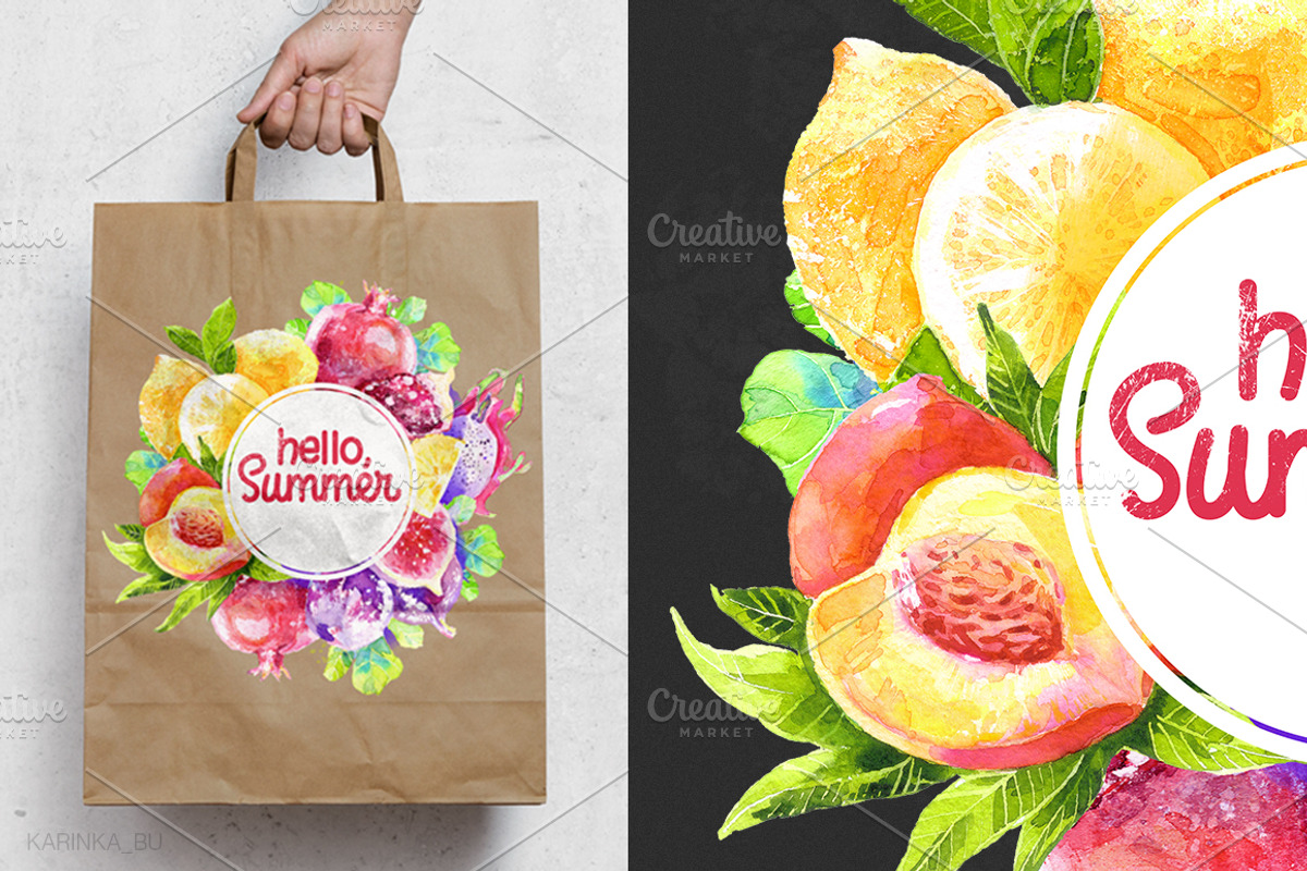 Watercolor juicy fruit Vector Set, an Object Graphic by KarinkaBU (Photo 6 of 6)