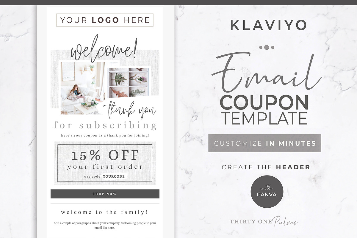 Klaviyo & Canva Coupon | Linen, an Email Template by Thirty One Palms Studio (Photo 1 of 7)